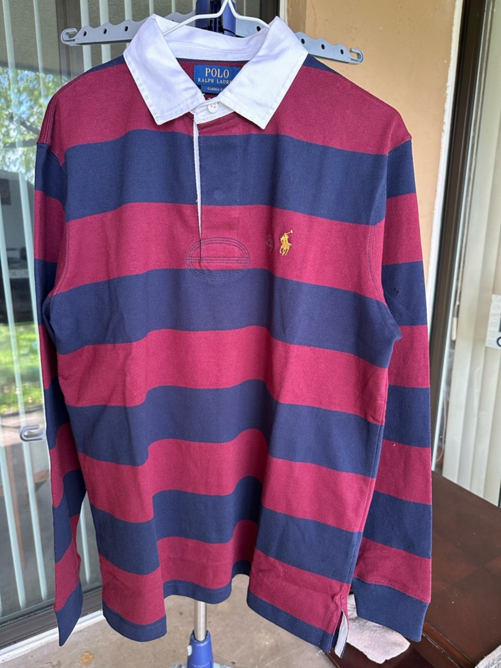 Polo by Ralph Lauren Burgundy and Navy Striped Rugby Polo